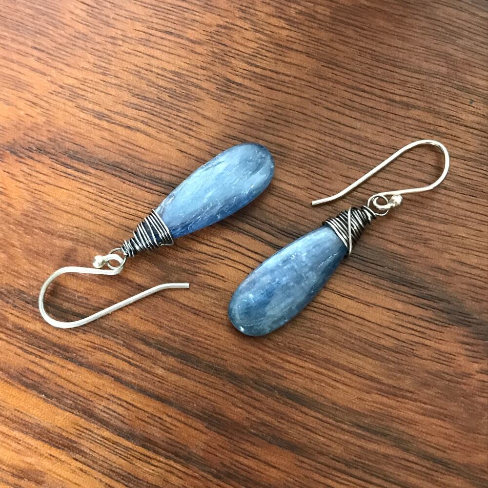 Artisan semiprecious pale blue stone dangle earrings